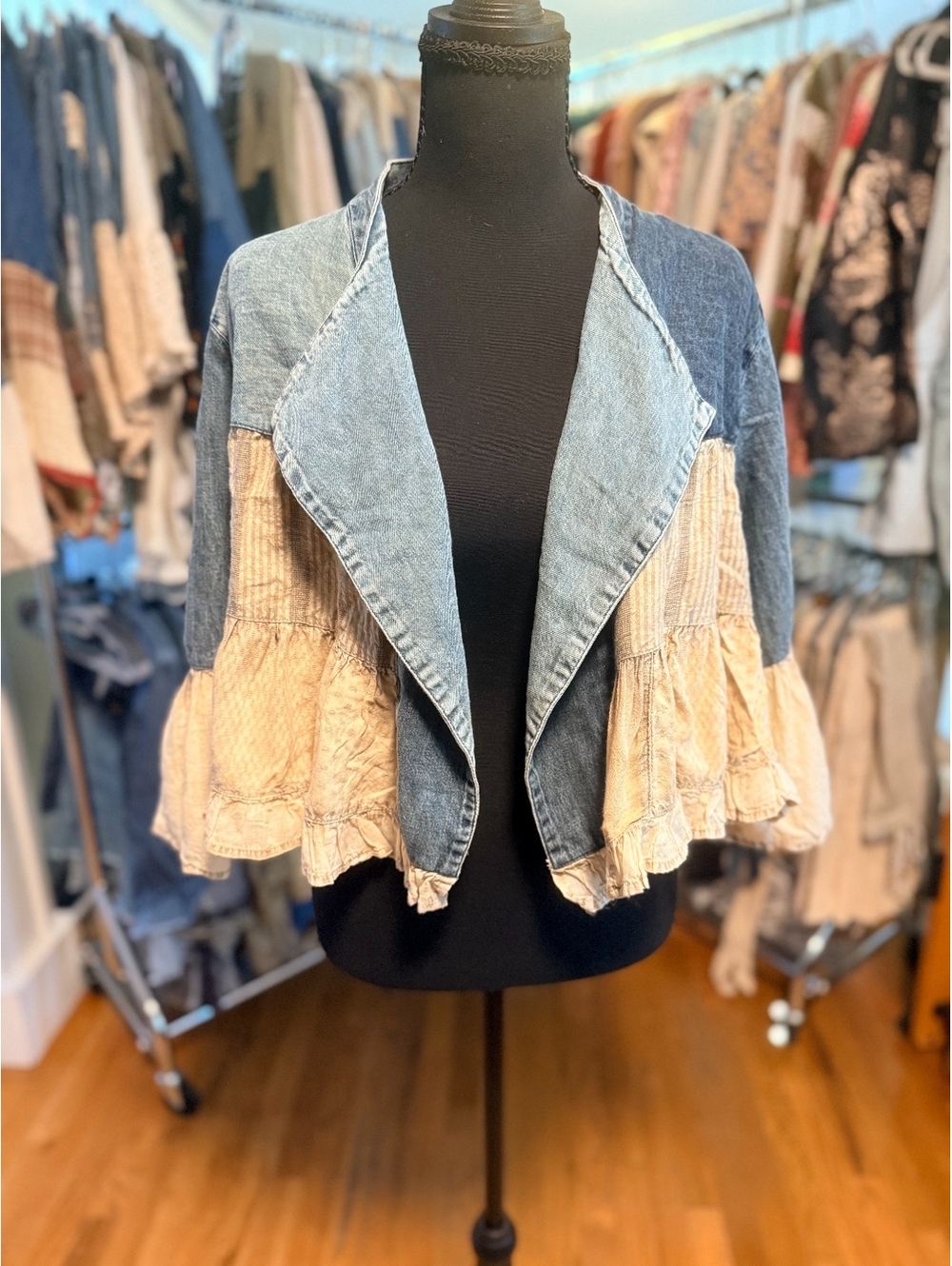 YOUNG THREADS Lapel Detail Boho Embroidered Jacket Denim NWT M